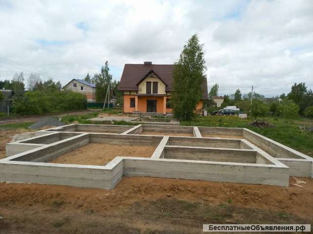 Строительство фундамента, заливка фундамента, фундамент под ключ