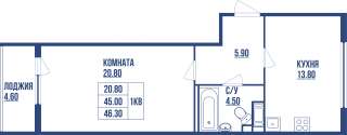 Просторная 1-к квартира 43.3 кв м в Шушарах. Старорусский пр 8к1