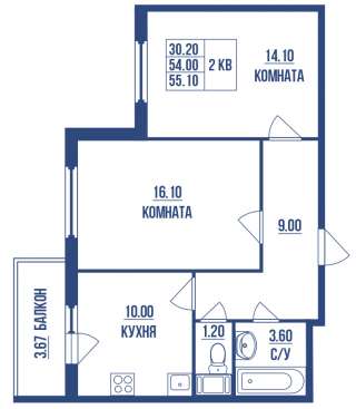 2 комнатная квартира 55.10 кв м в Шушарах