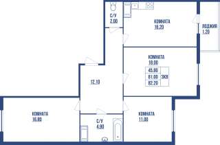 3 комнатной квартиры 82.20 кв м в Шушарах.