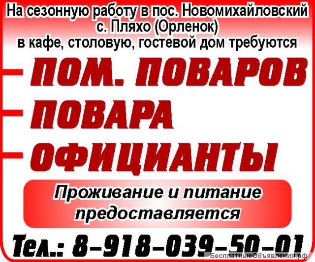 Повара, пом. повара, официанты