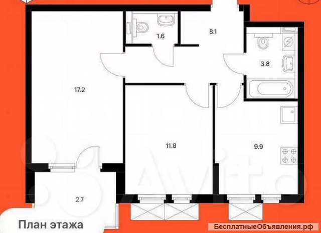 2-комнатная квартира, 62,2 кв.м., г. Новороссийск, ул. Григорьева