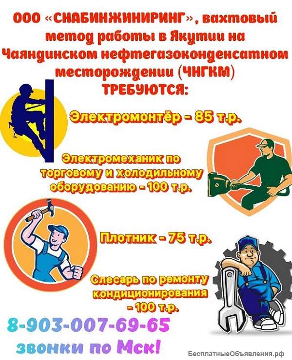 Электромонтёр, Плотник, Электромеханик, Слесарь