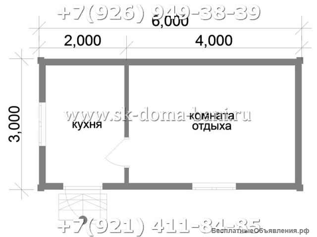 Проект ДС-2 3х6 м дом из сухого бруса