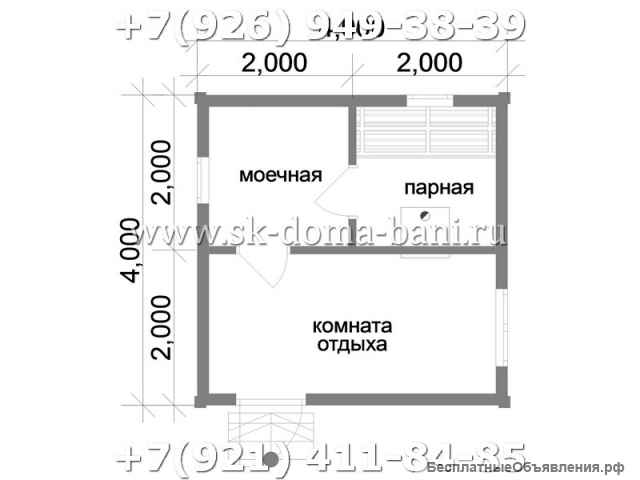 Проект БС-2 4х4 м баня из сухого бруса