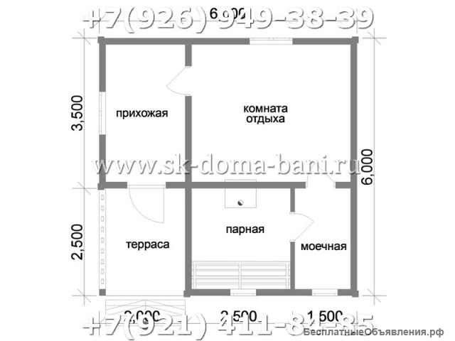 Проект БС-20 6х6 м баня из сухого бруса