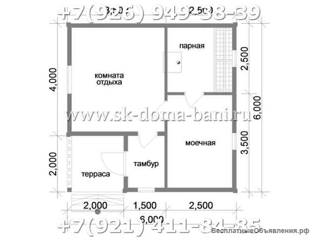 Проект БС-22 6х6 м баня из сухого бруса
