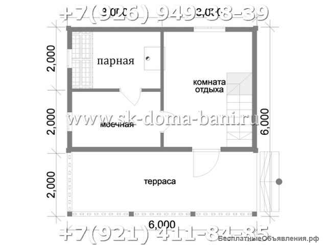 Баня из сухого бруса с мансардой планировка БС-38 6х6 м