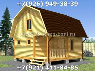 Баня из сухого бруса с мансардой планировка БС-39 6х6 м