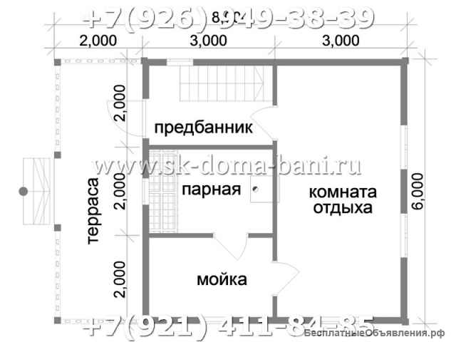Баня из сухого бруса с мансардой планировка БС-41 6Х8 м