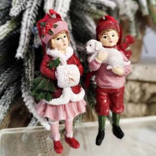 Елочная игрушка Дети 2шт Красный с розовым