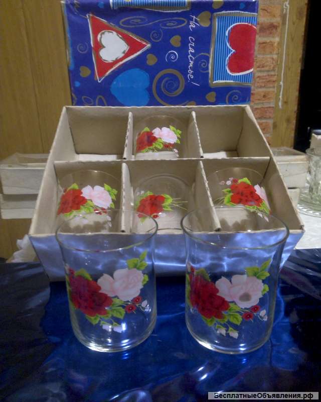 Стаканы набор с розами стекло СССР новые