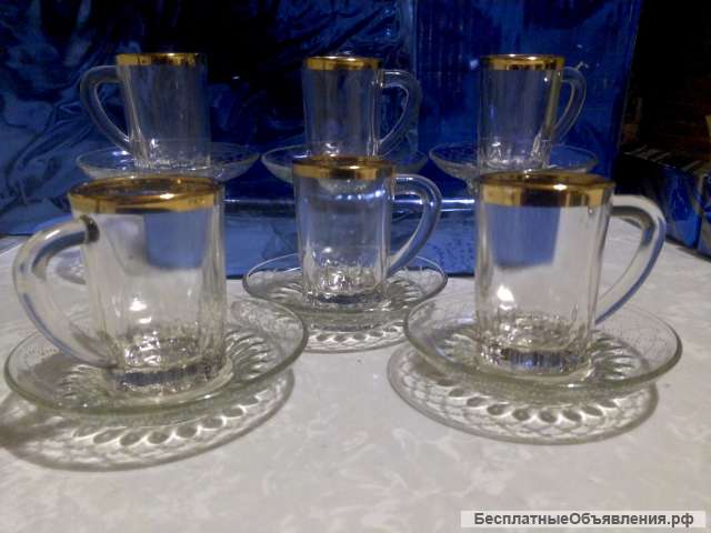 Кофейные чашки с блюдцами Набор стекло СССР Новые