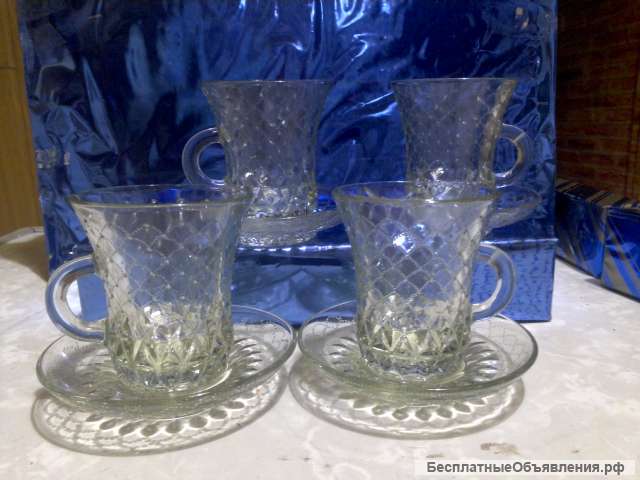Кофейные чашки с блюдцами стекло СССР Новые