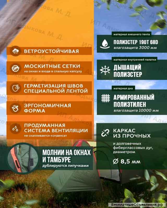 Палатка туристическая 4 местная с тамбуром двухслойная 1908-4