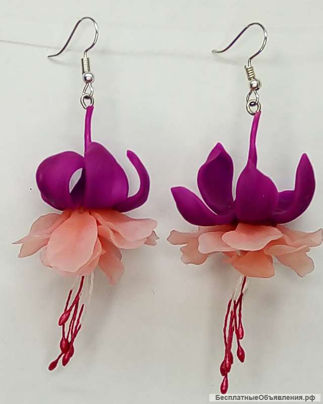 Серьги "Фуксия", ручная работа