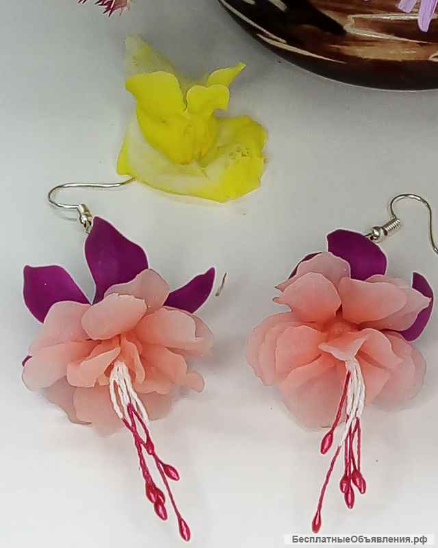 Серьги "Фуксия", ручная работа