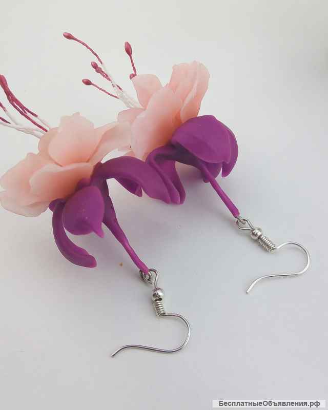 Серьги "Фуксия", ручная работа