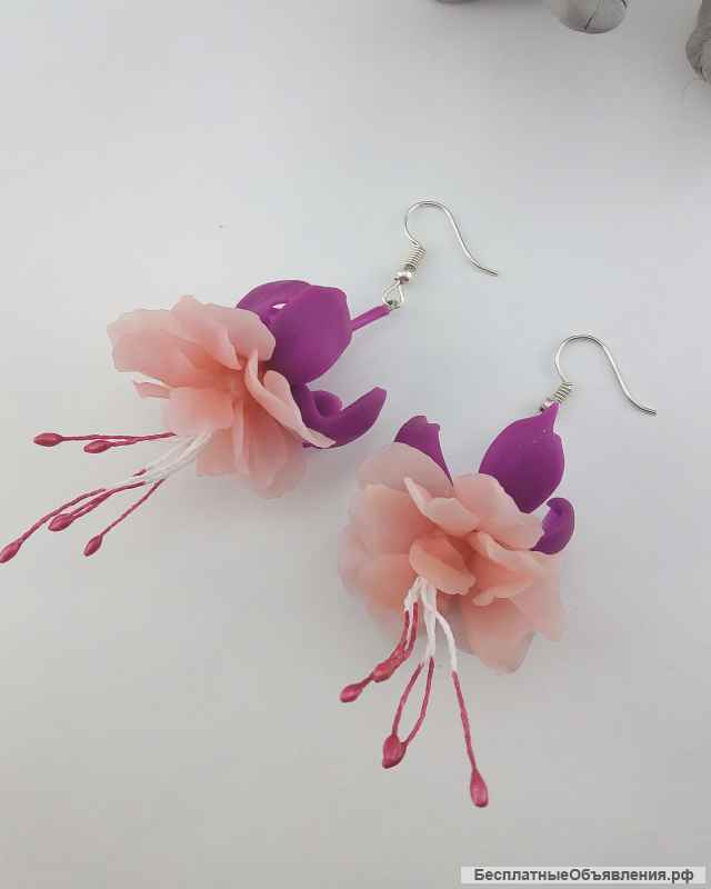 Серьги "Фуксия", ручная работа