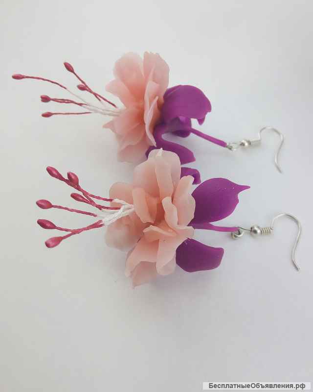 Серьги "Фуксия", ручная работа