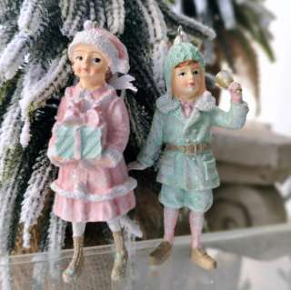 Елочная игрушка Дети 2шт Розово-мятный