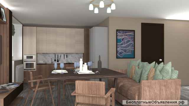 Дизайн интерьеров, чертежи, визуализации, 3D моделирование
