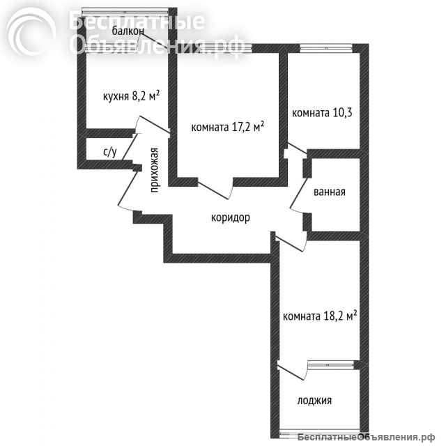 3-комн. кв., 71 м², 2/10 этаж