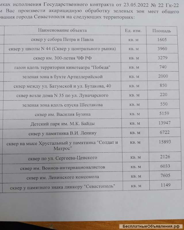 Проведение противоклещевой обработки парков г. Севастополя