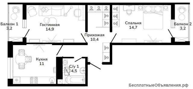 Двухкомнатная квартира с видом на горы, Горячий Ключ