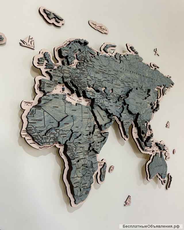 Карта мира из дерева в наличии и под заказ