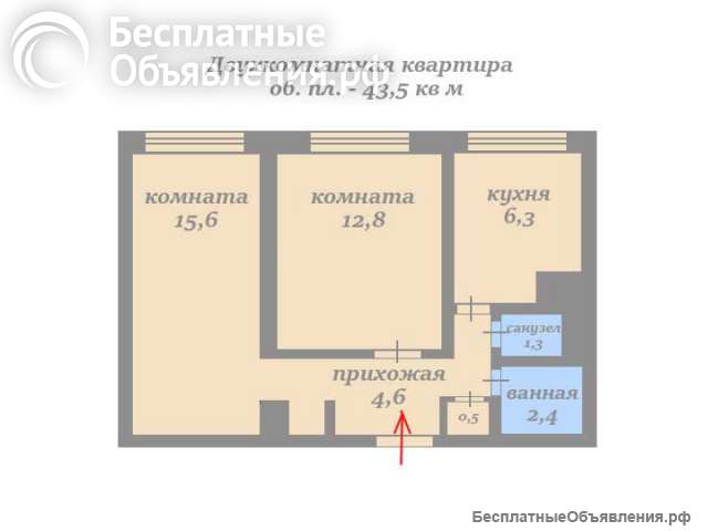 Двухкомнатная квартира 43 кв.м на улице Мосина в Сестрорецке