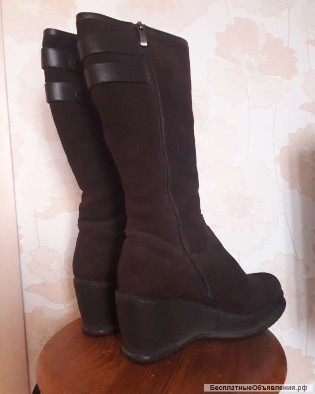 Зимние замшевые сапоги на сплошной подошве (платформе) 37 р-р