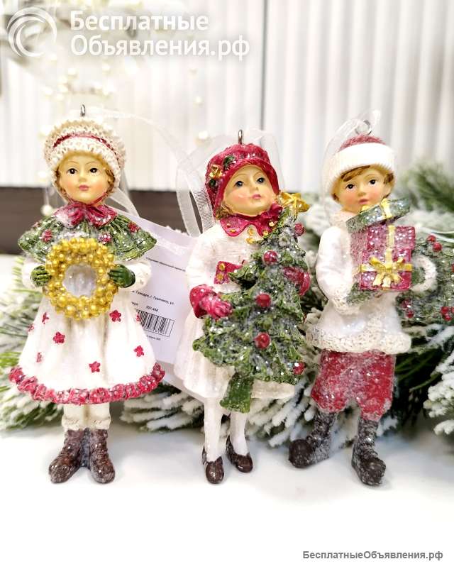 Елочная игрушка Дети ретро 6 шт белый с красным