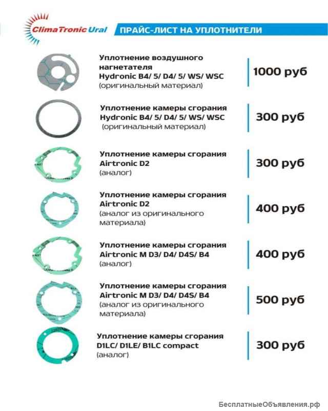 Уплотнители и испарительные сетки для Webasto и Eberspacher