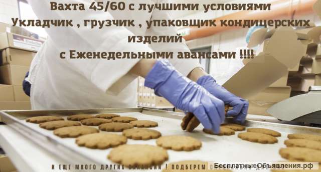 ВАХТА 45-60 дней Московская обл, проживание и питание бесплатно Без опыта