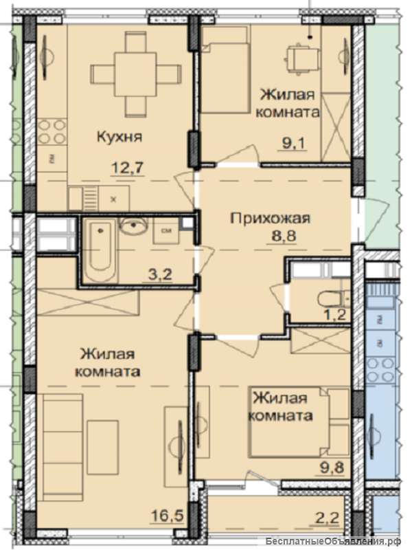 3 комнатная в ЖК Новой Кузнечихе, сдача 2 квартал 2023 г. недорого