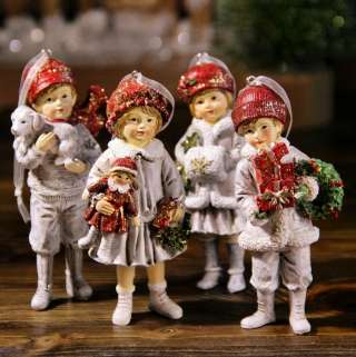 Елочная игрушка Дети 4 шт Серый с красным