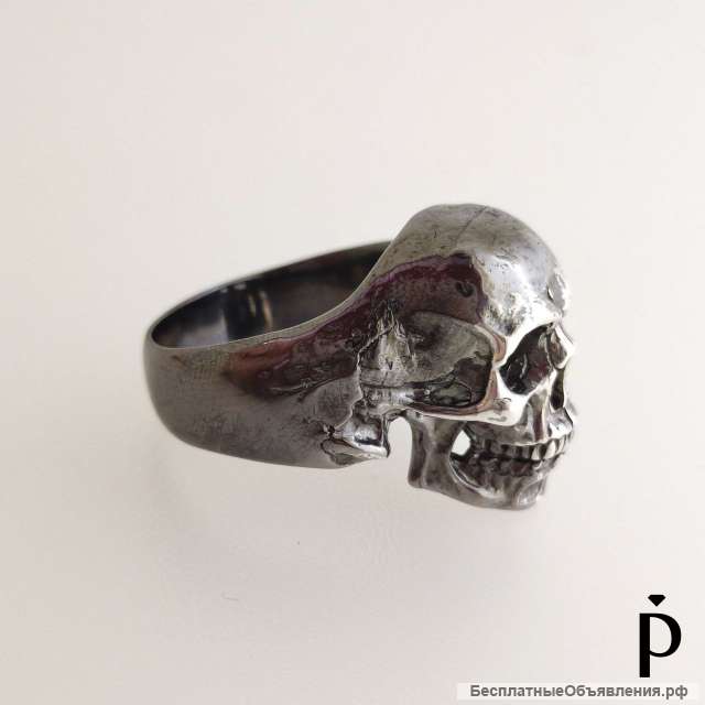 Кольцо Печатка Череп Серебро Чернение