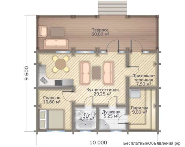Баня из клееного бруса 66м2+ терраса 30м2