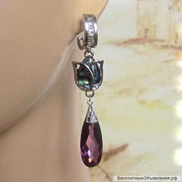 Серги ТЮЛЬПАН, перламутр, фианиты