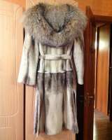 Шуба из норки с капюшоном из рыси
