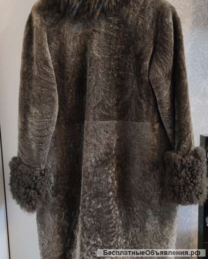 Шуба из овчины отделка калган + енот