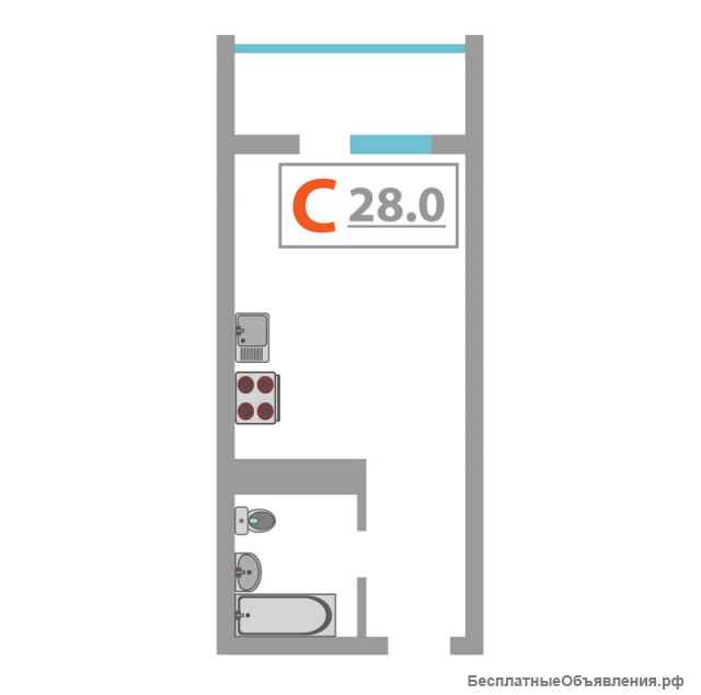 Студию, 28 м², 6/16 эт., ЖК "Южное море"