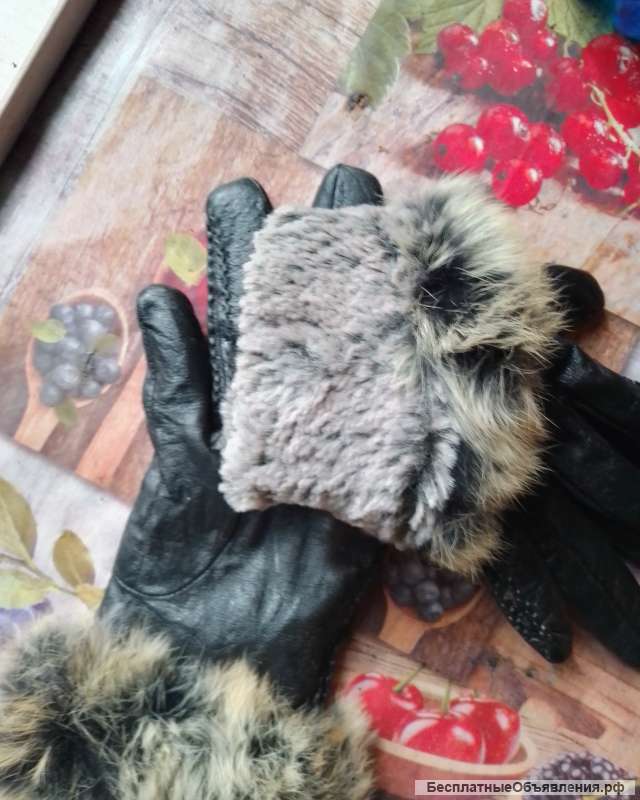 Перчатки кожа+мех