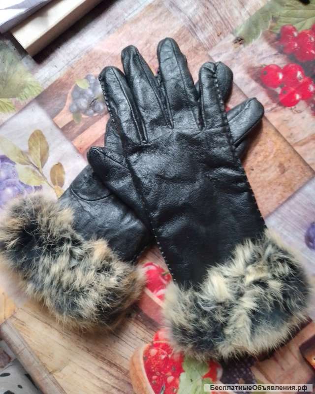 Перчатки кожа+мех
