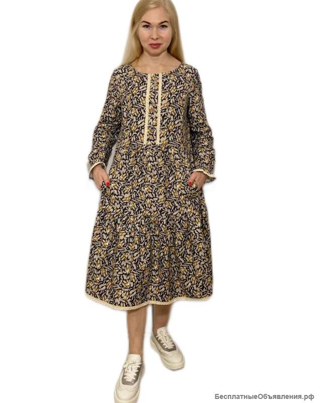 Платье женское ярусное нарядное теплое / Макошь- эко одежда