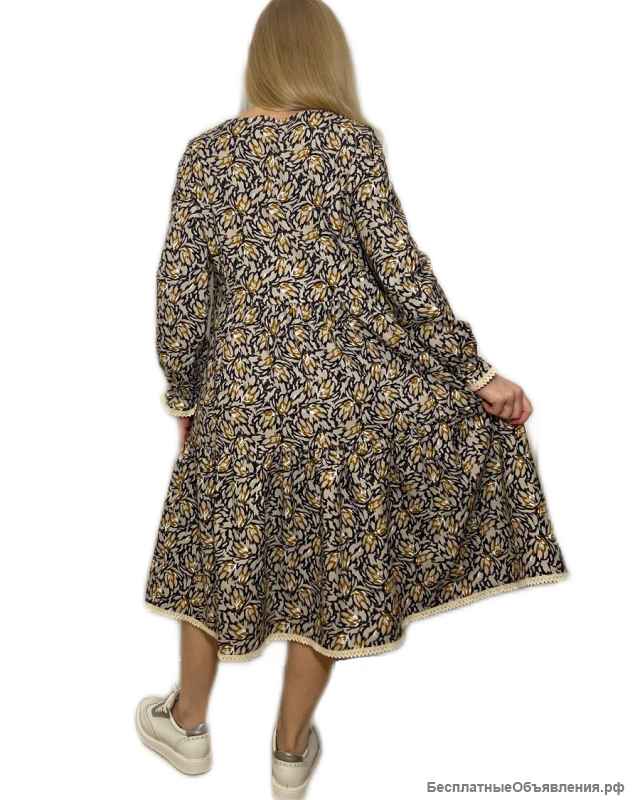 Платье женское ярусное нарядное теплое / Макошь- эко одежда