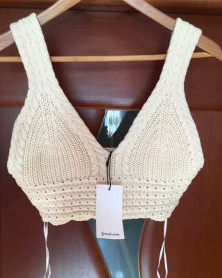 Топ кроп-топ топ-бюстье новый Stradivarius размер 46 М женский короткий вязаный цвет натуральный све