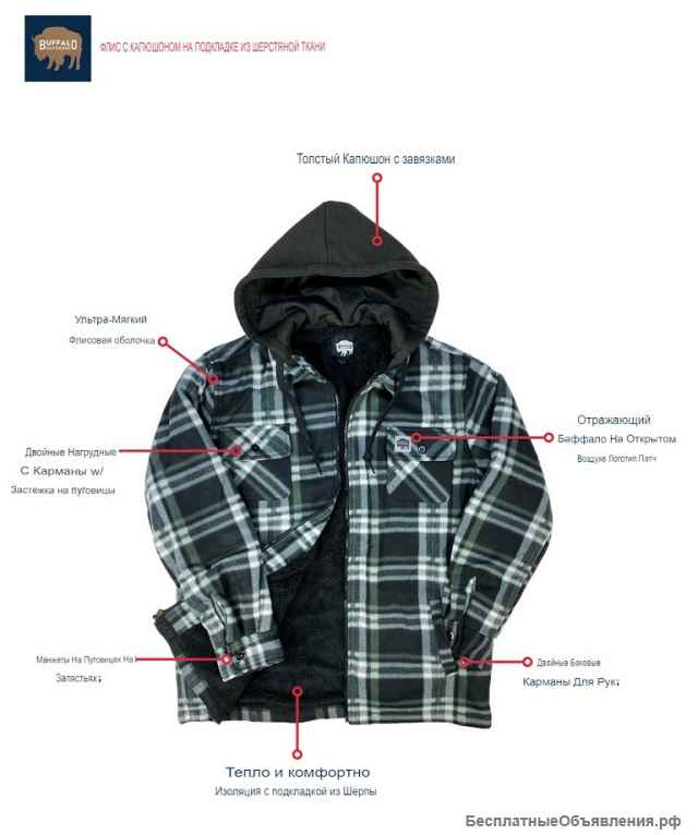 Флисовая куртка-рубашка на подкладке Buffalo Charcoal Plaid