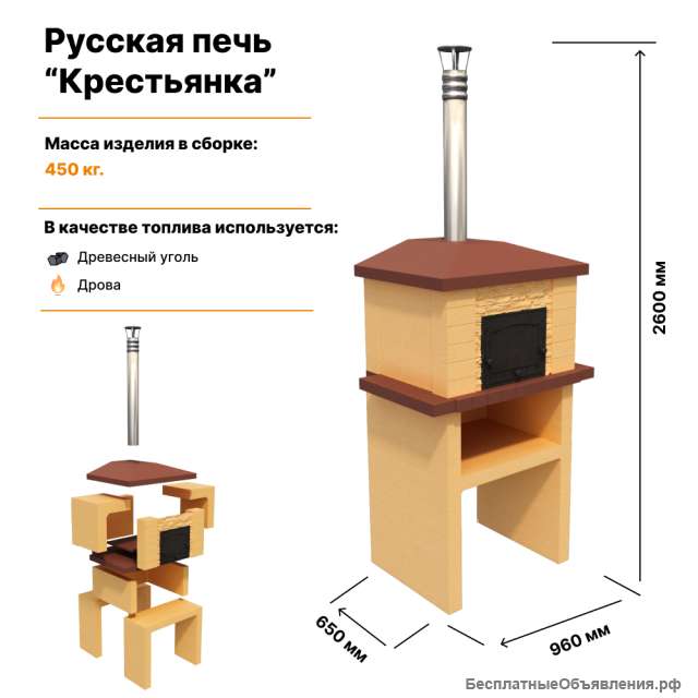 Русская печь Крестьянка для комплекта барбекю